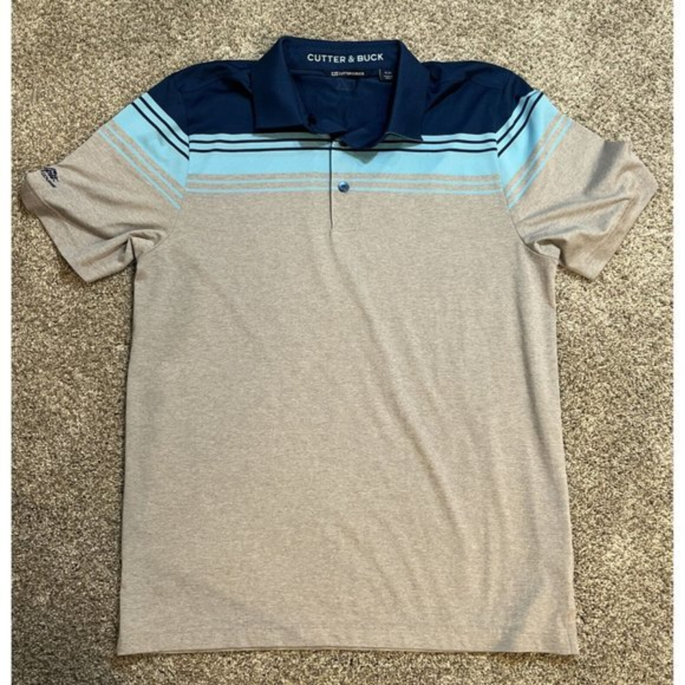 Cutter &‎ Buck Men's Short Sleeve 3 Button Alki Valiant Stripe Golf Polo Size M